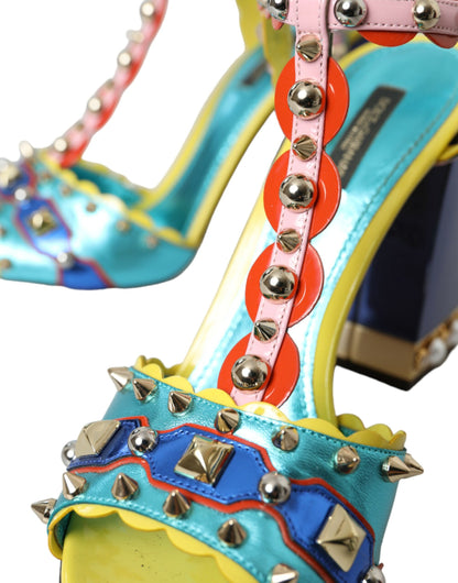 Dolce & Gabbana Multicolor Studded Leather Sandals Shoes