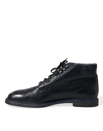 Dolce & Gabbana Navy Blue Leather Ankle Boots