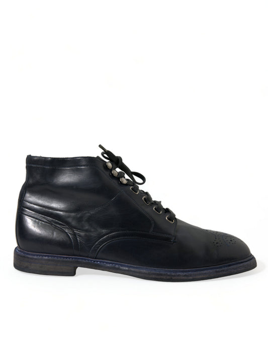 Dolce & Gabbana Navy Blue Leather Ankle Boots