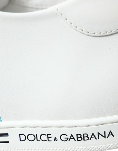 Dolce & Gabbana Elegant White and Blue Leather Sneakers