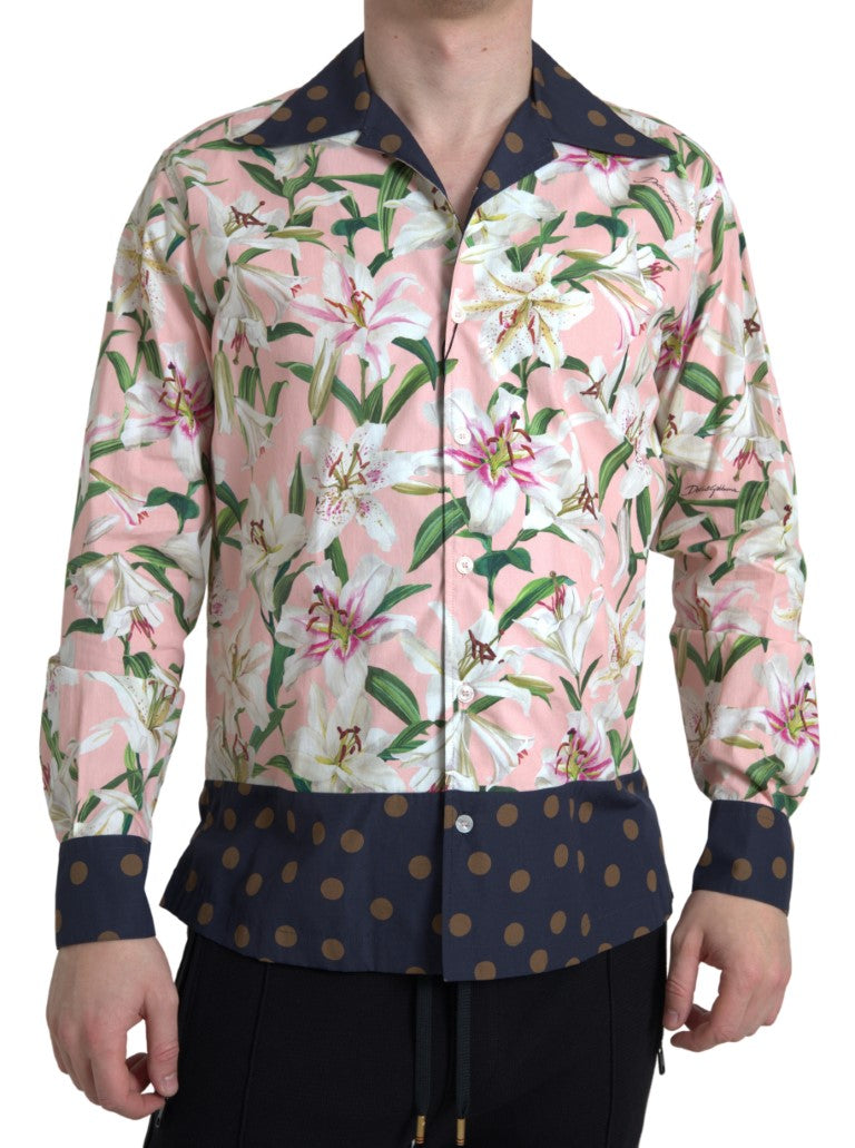 Dolce &amp; Gabbana Baumwollhemd mit gepunktetem Lilien-Print und Kragen