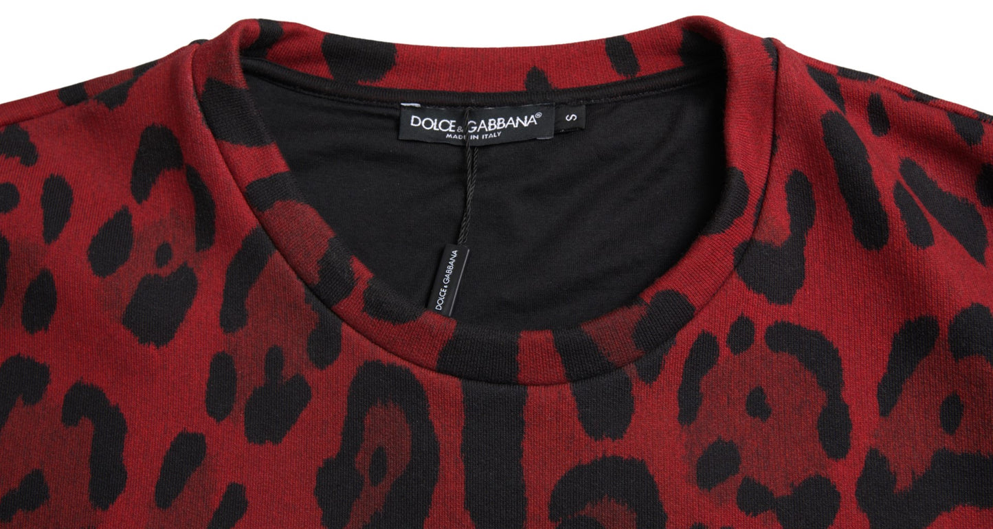 Dolce &amp; Gabbana Rotes, ärmelloses Tank-T-Shirt aus Baumwolle mit Leopardenmuster