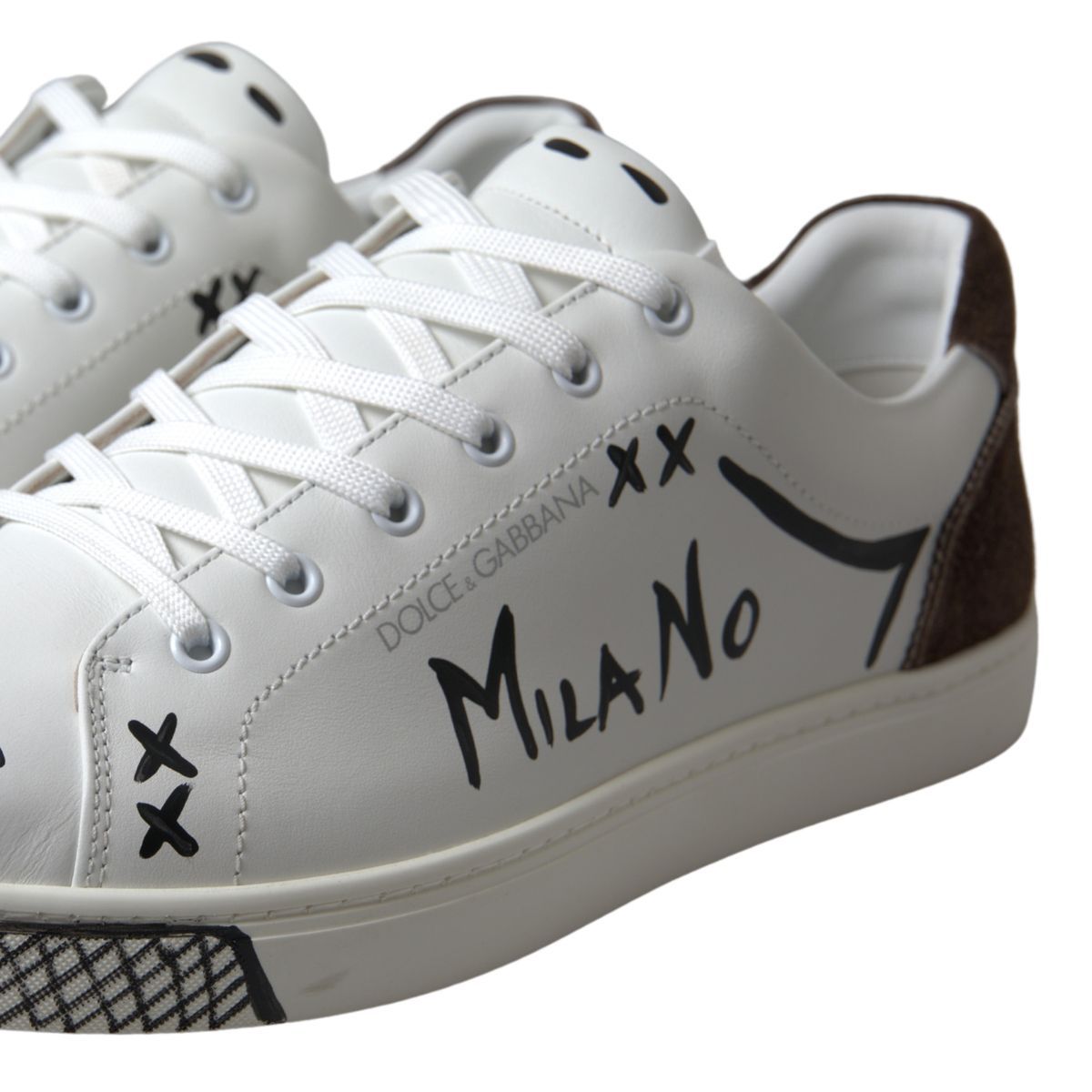 Dolce &amp; Gabbana Weiße Leder-Braun-LOVE-Freizeit-Sneaker