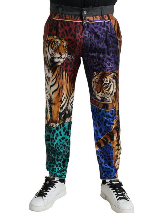 Dolce &amp; Gabbana Mehrfarbige Tiger-Baumwoll-Jeans aus lockerem Denim