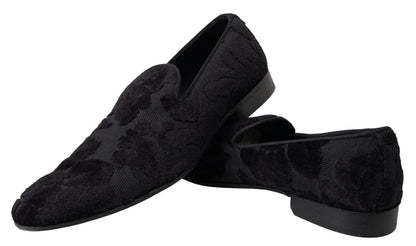 Dolce &amp; Gabbana Schwarze Brokat-Loafer, formelle Schuhe