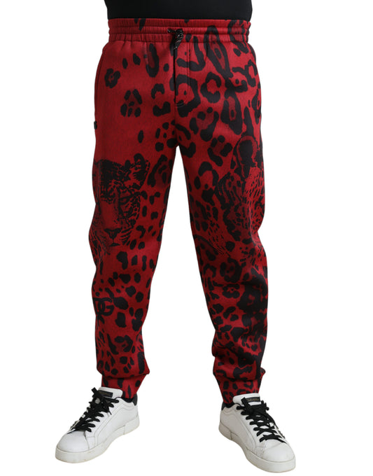 Dolce &amp; Gabbana Stretch-Jogginghose in Rot und Schwarz mit Leopardenmuster