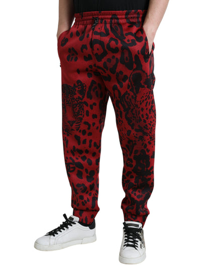 Dolce &amp; Gabbana Stretch-Jogginghose in Rot und Schwarz mit Leopardenmuster