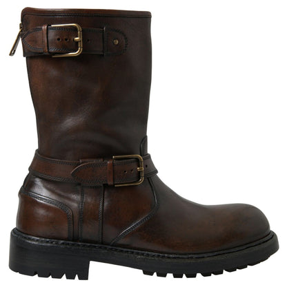 Dolce &amp; Gabbana Braune Herrenstiefel aus Leder in der Mitte der Wade