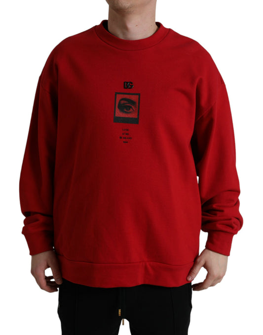 Dolce & Gabbana Stunning Red Graphic Print Crewneck Sweater