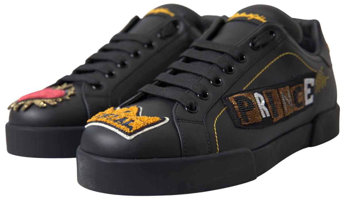 Dolce & Gabbana Elegant Portofino Leather Sneakers - Black Multicolor