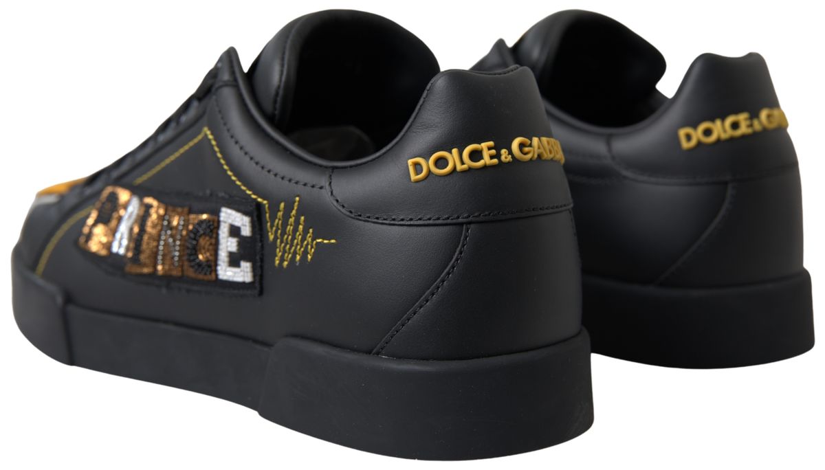 Dolce & Gabbana Elegant Portofino Leather Sneakers - Black Multicolor