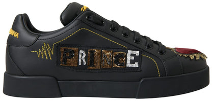 Dolce &amp; Gabbana Portofino Prince Sneakers aus schwarzem Leder