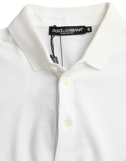 Dolce & Gabbana White Crown Patch CottonCollared Polo T-shirt