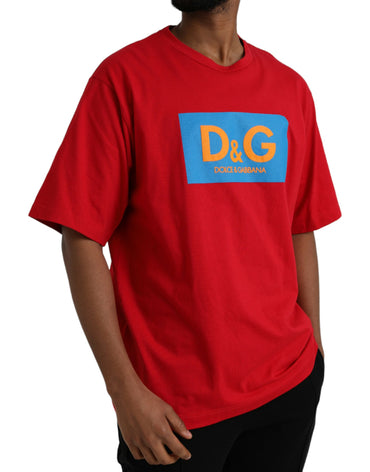 Dolce & Gabbana Red Logo Print Cotton Crew Neck T-shirt