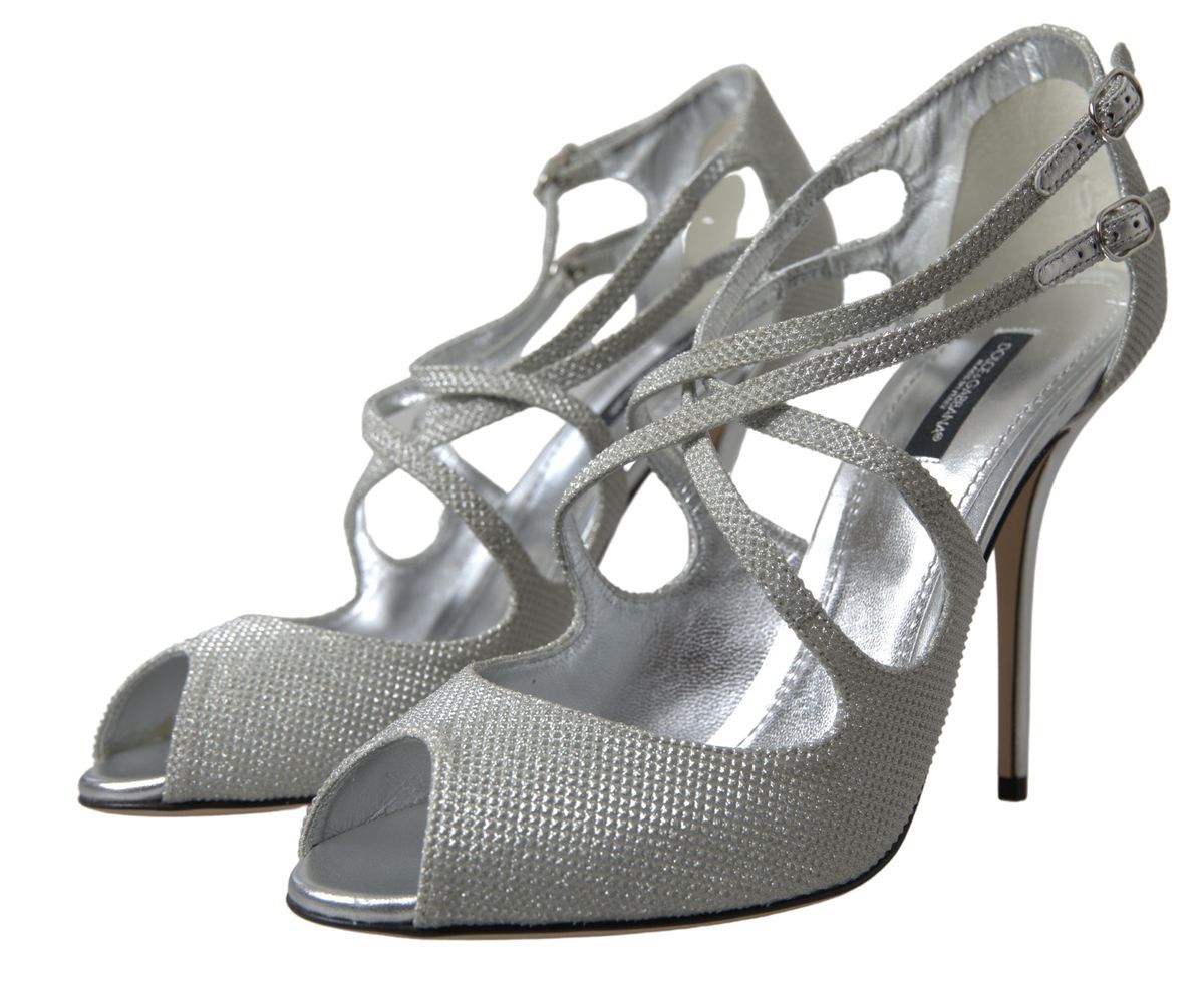 Dolce &amp; Gabbana Silber schimmernde Sandalen mit Absatz und Pumps