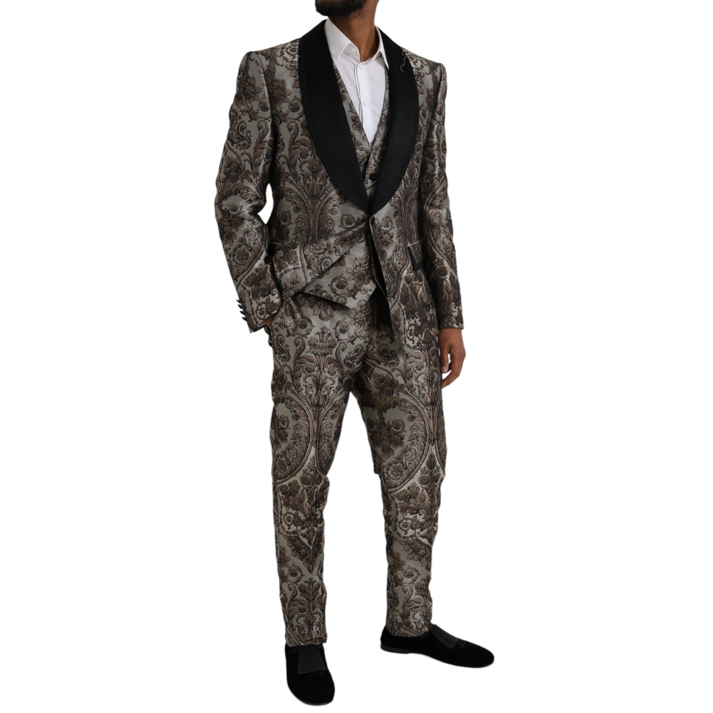 Dolce & Gabbana Brown Floral Jacquard Formal 3 Piece Suit