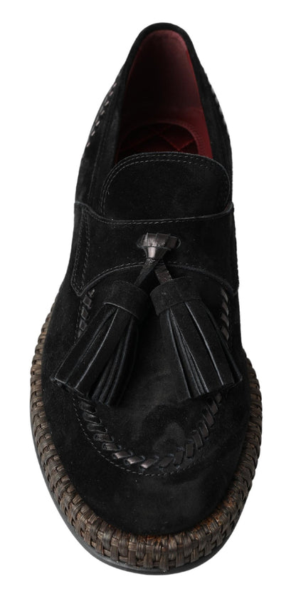 Dolce &amp; Gabbana Lässige Espadrille-Schuhe aus schwarzem Wildleder