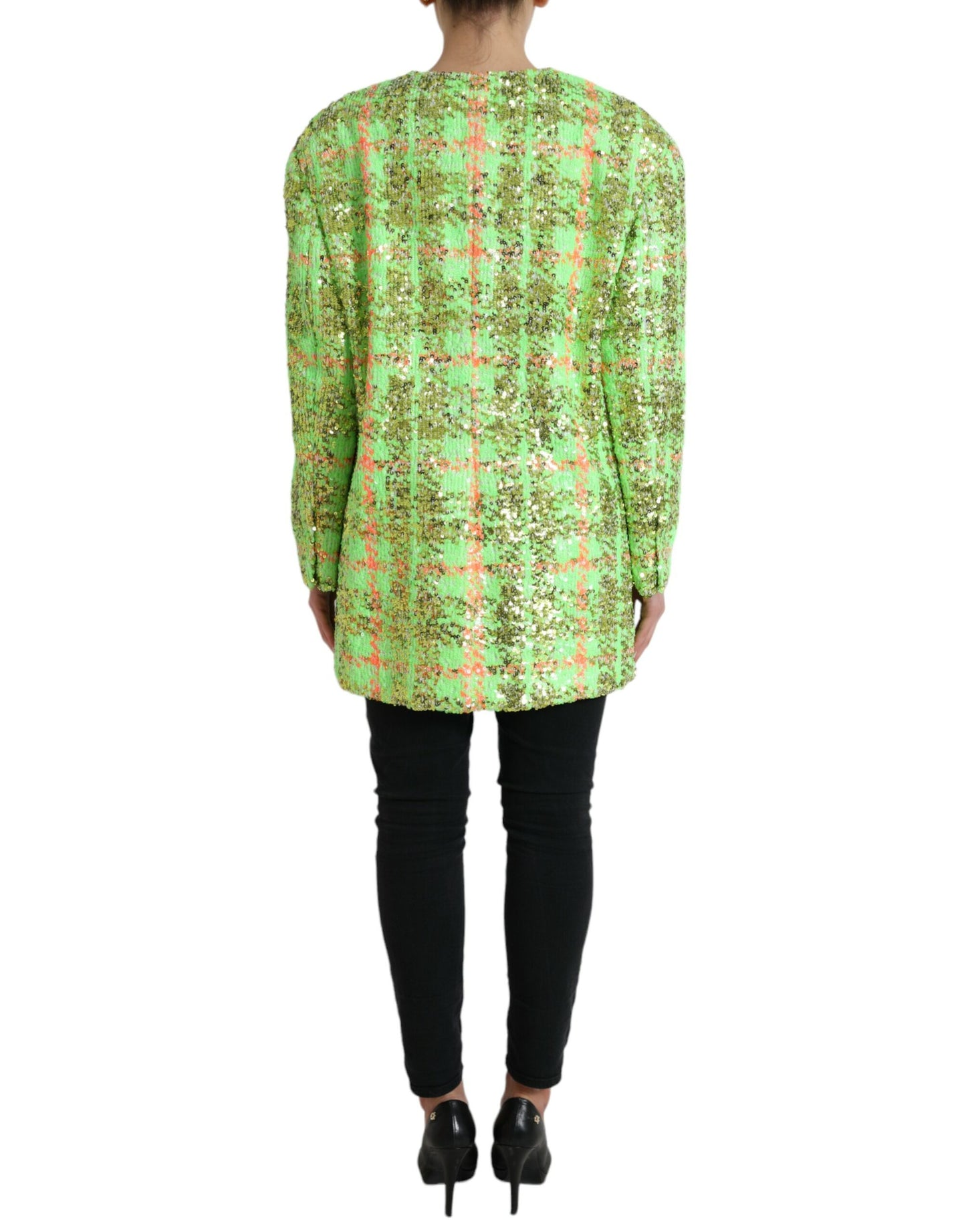 Dolce & Gabbana Exquisite Sequined Long Coat Jacket in Green