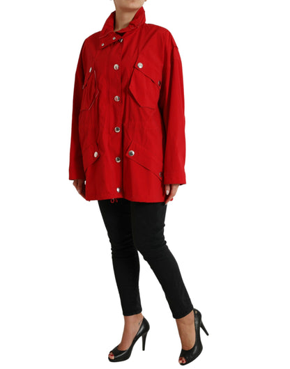 Dolce &amp; Gabbana Rote Polyester-Regenmanteljacke mit Kapuze und Knöpfen