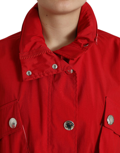 Dolce &amp; Gabbana Rote Polyester-Regenmanteljacke mit Kapuze und Knöpfen