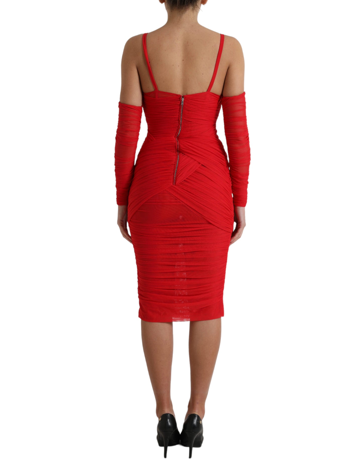 Dolce & Gabbana Radiant Red Stretch Satin Midi Dress