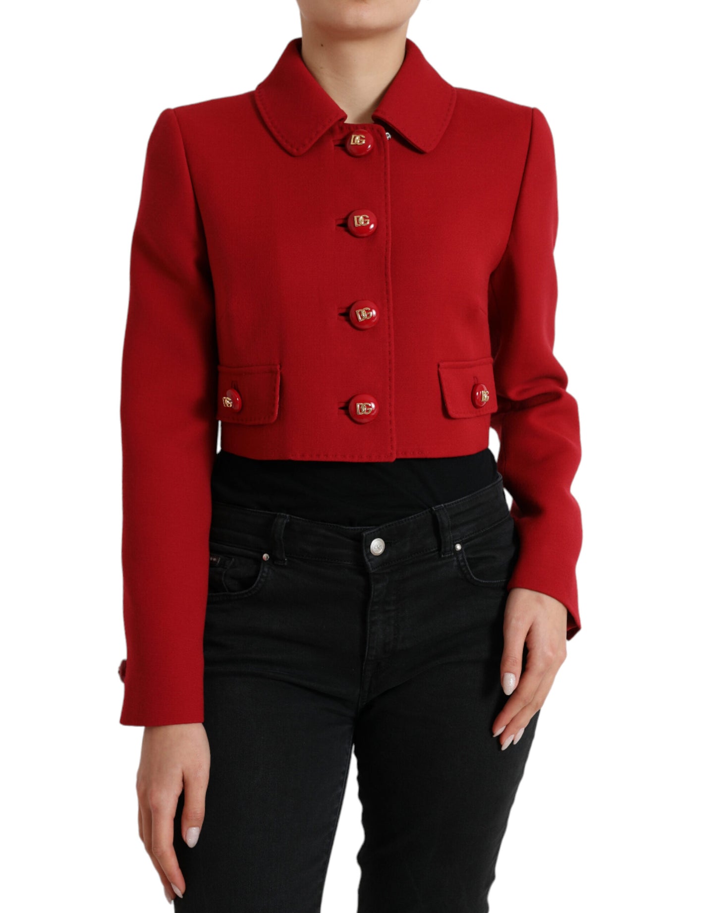 Dolce & Gabbana Red Virgin Wool Cropped Jacket