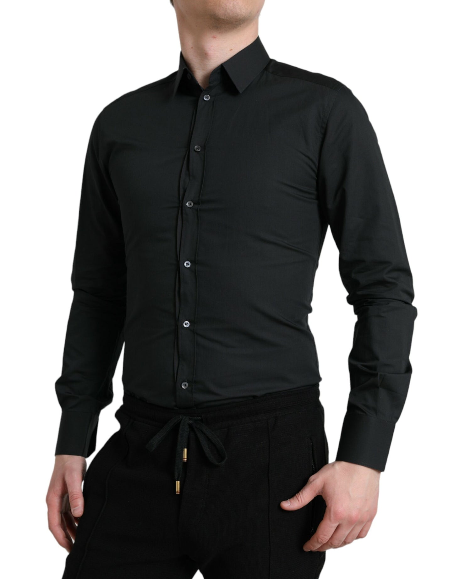 Dolce & Gabbana Elegant Slim Black Silk Blend Dress Shirt