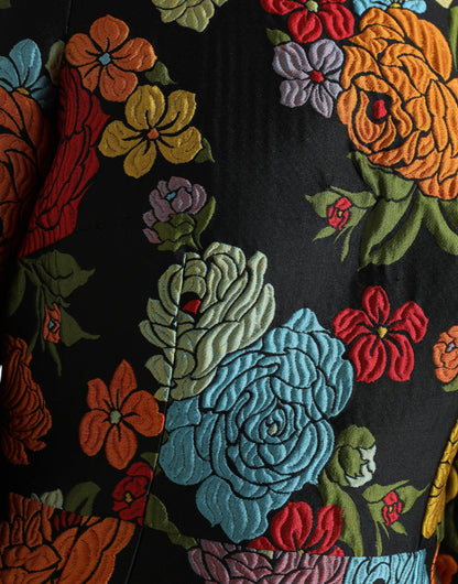 Dolce &amp; Gabbana Schwarzes knielanges Kleid mit Blumenstickerei