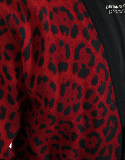 Dolce & Gabbana Red Leopard Wool Robe Belted Cardigan Sweater