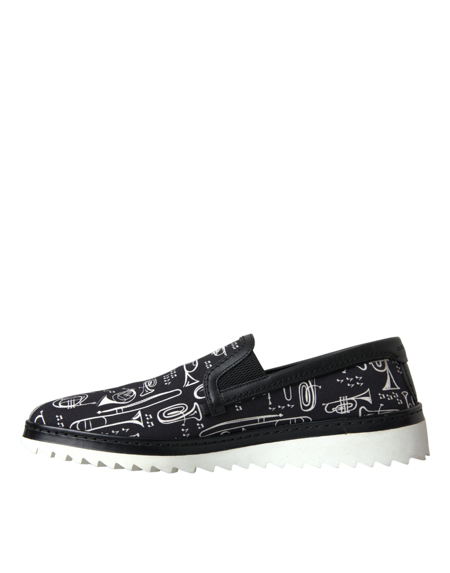 Dolce & Gabbana Black Instrument Print Slip On Loafers Shoes