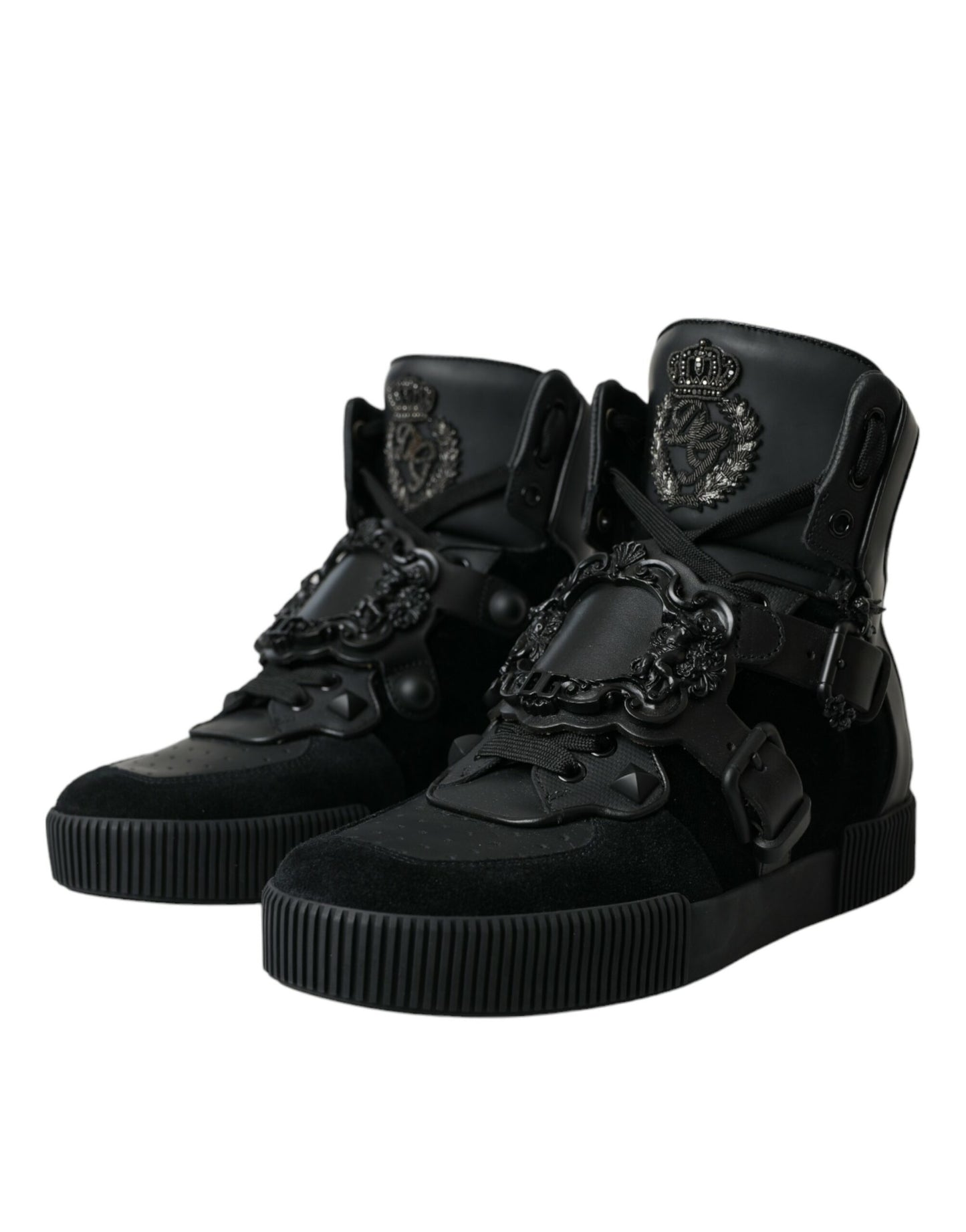 Dolce & Gabbana Black Logo Leather Miami High Top Sneakers Shoes