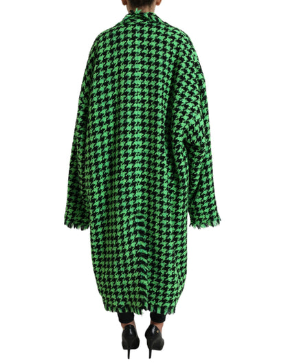 Dolce & Gabbana Elegant Green Houndstooth Trench Coat