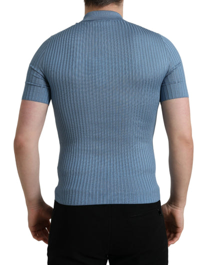 Dolce & Gabbana Silk Henley Polo Tee in Sky Blue