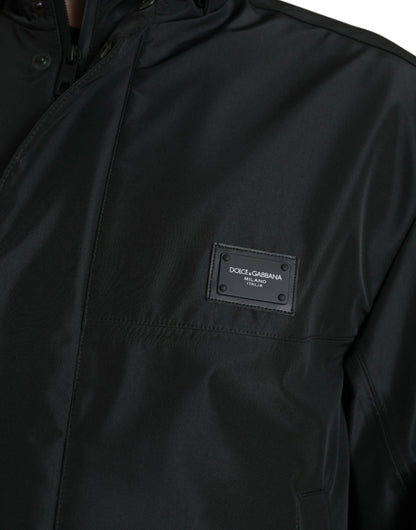 Dolce &amp; Gabbana Kapuzenjacke aus schwarzem Polyester mit Logoplakette