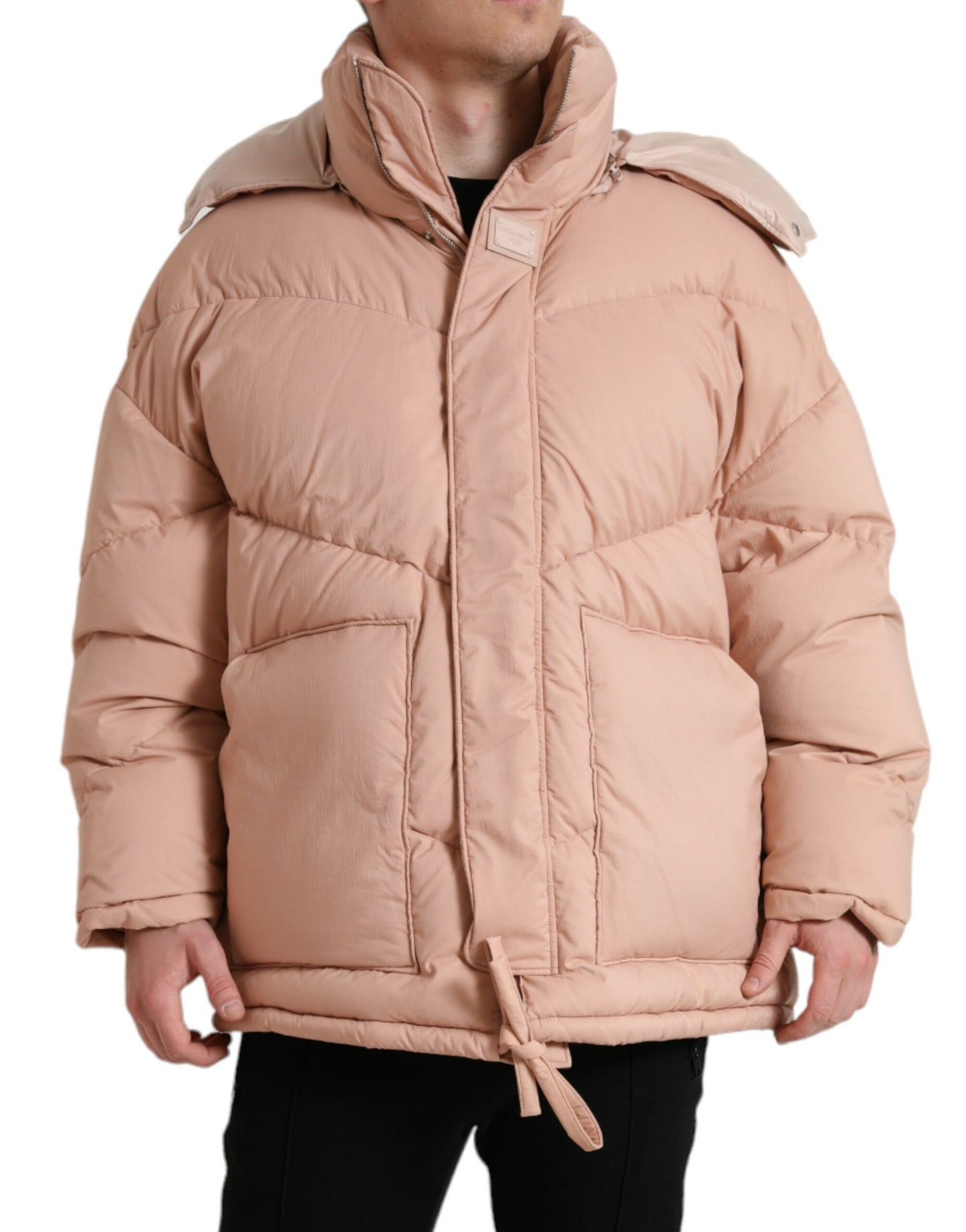 Dolce &amp; Gabbana Pfirsich-Polyester-Puffer-Winterjacke mit Kapuze