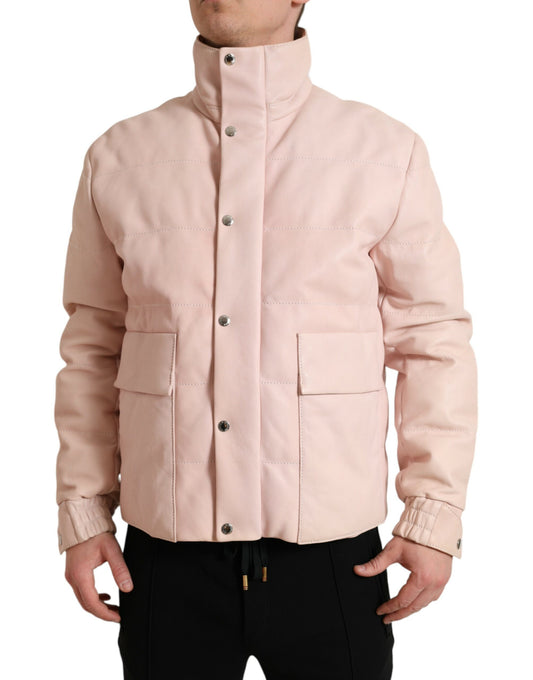 Dolce &amp; Gabbana Pink Nylon Herren Rollkragen-Pufferjacke