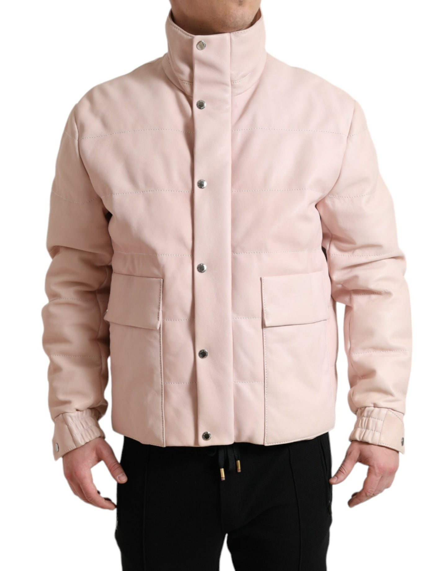 Dolce &amp; Gabbana Pink Nylon Herren Rollkragen-Pufferjacke