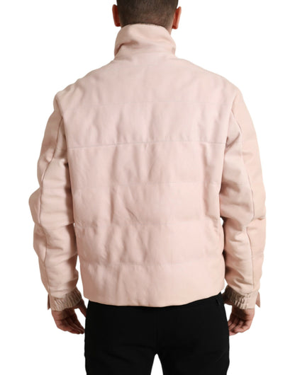 Dolce &amp; Gabbana Pink Nylon Herren Rollkragen-Pufferjacke