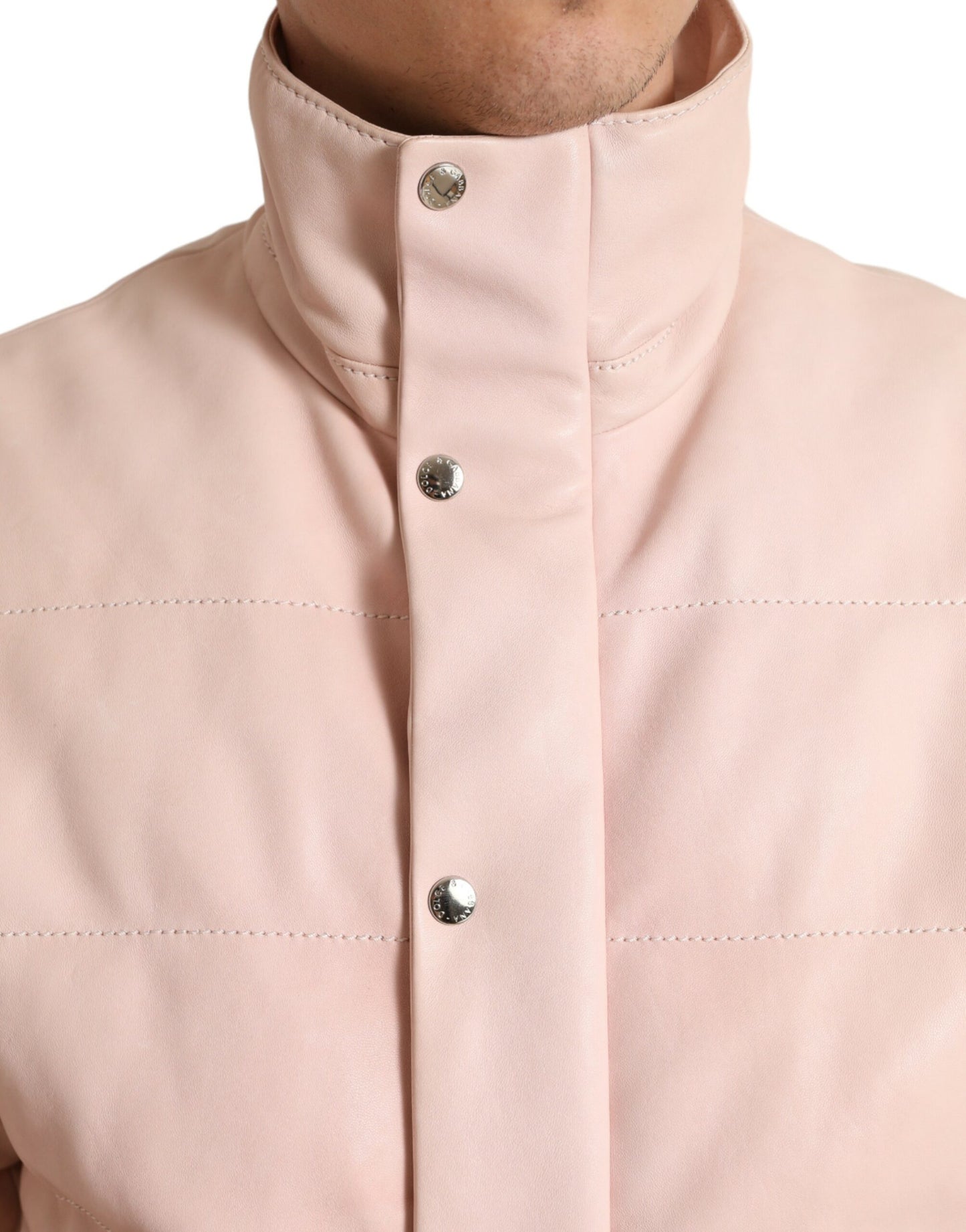 Dolce &amp; Gabbana Pink Nylon Herren Rollkragen-Pufferjacke