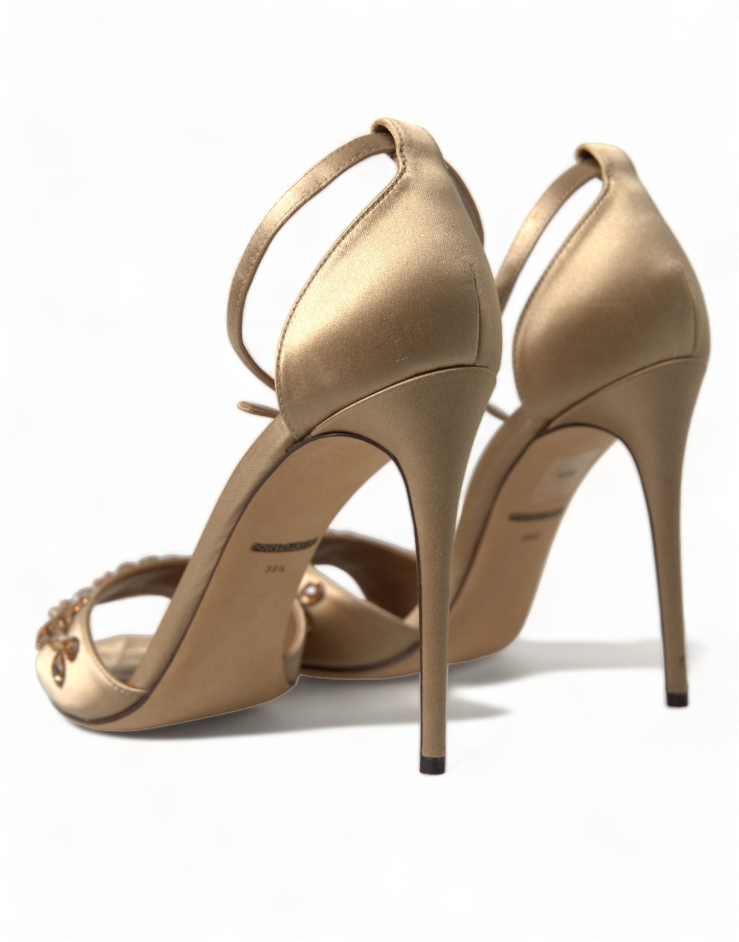 Dolce &amp; Gabbana Gold Satin Knöchelriemen Kristall Sandalen Schuhe