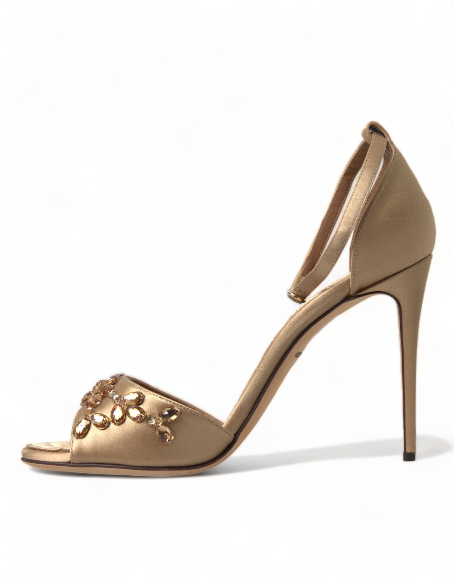 Dolce &amp; Gabbana Gold Satin Knöchelriemen Kristall Sandalen Schuhe