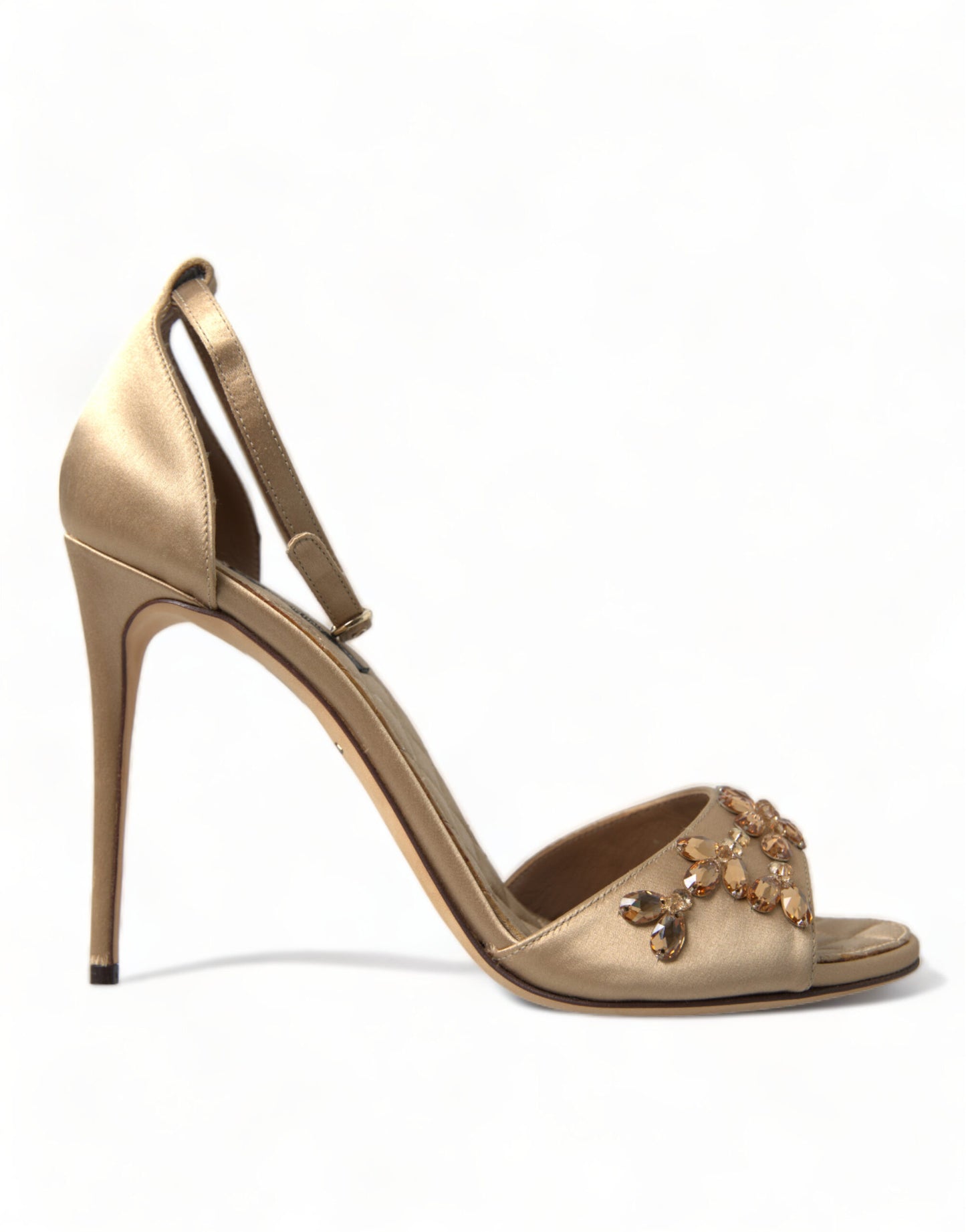 Dolce &amp; Gabbana Gold Satin Knöchelriemen Kristall Sandalen Schuhe