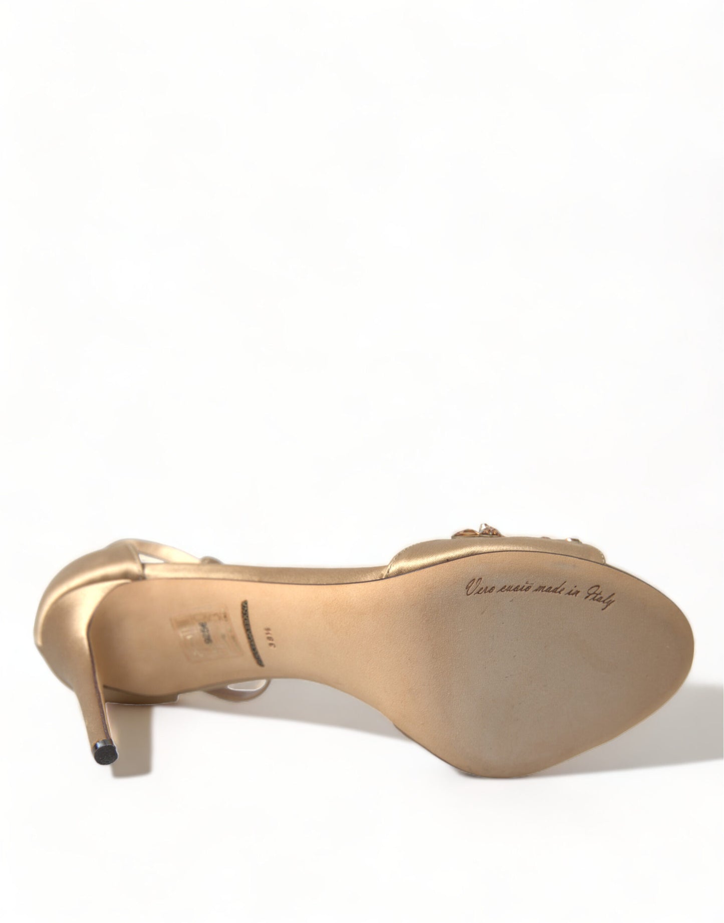 Dolce &amp; Gabbana Gold Satin Knöchelriemen Kristall Sandalen Schuhe