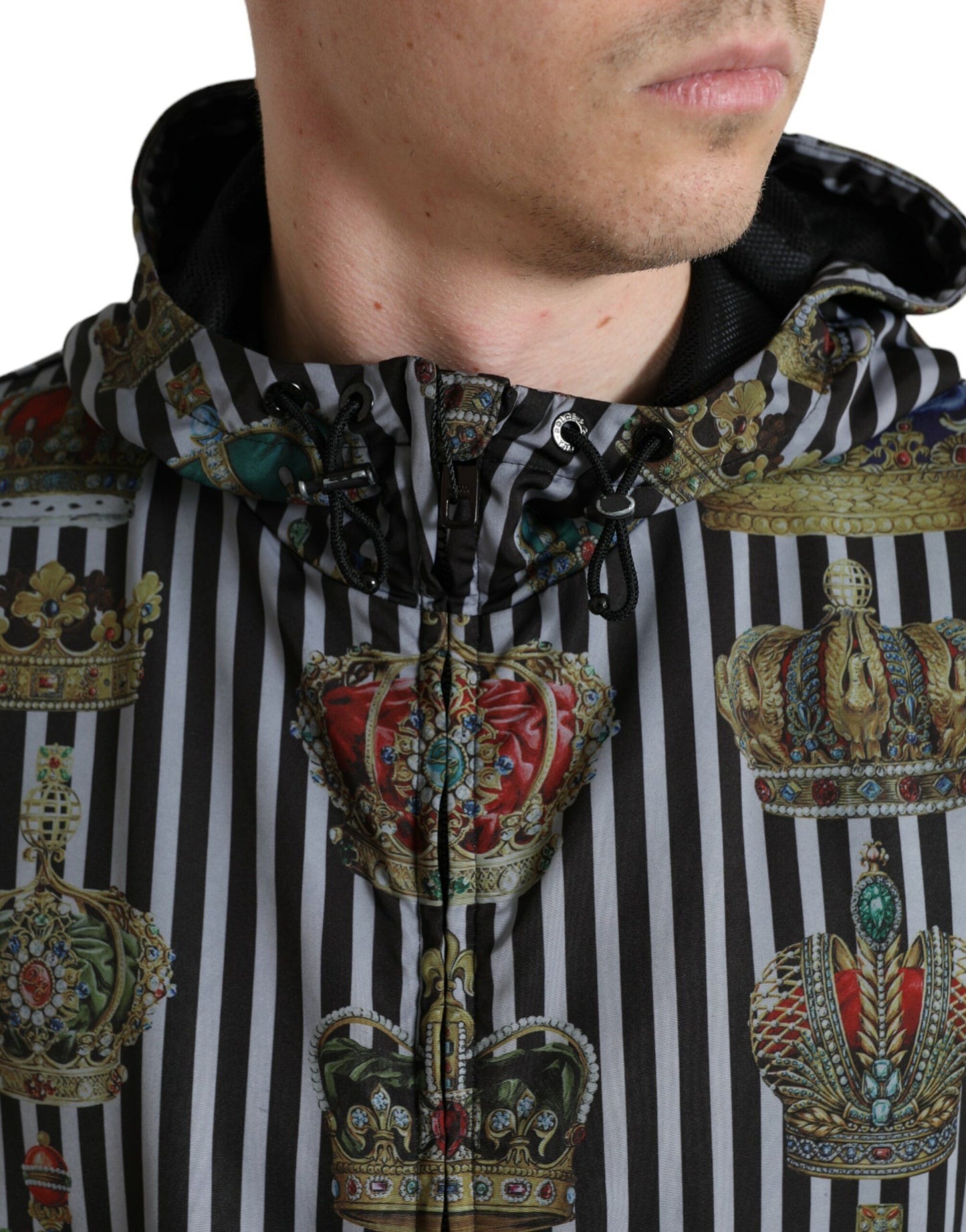 Dolce &amp; Gabbana Schwarz-weiß gestreifte Kronen-Kapuzenjacke