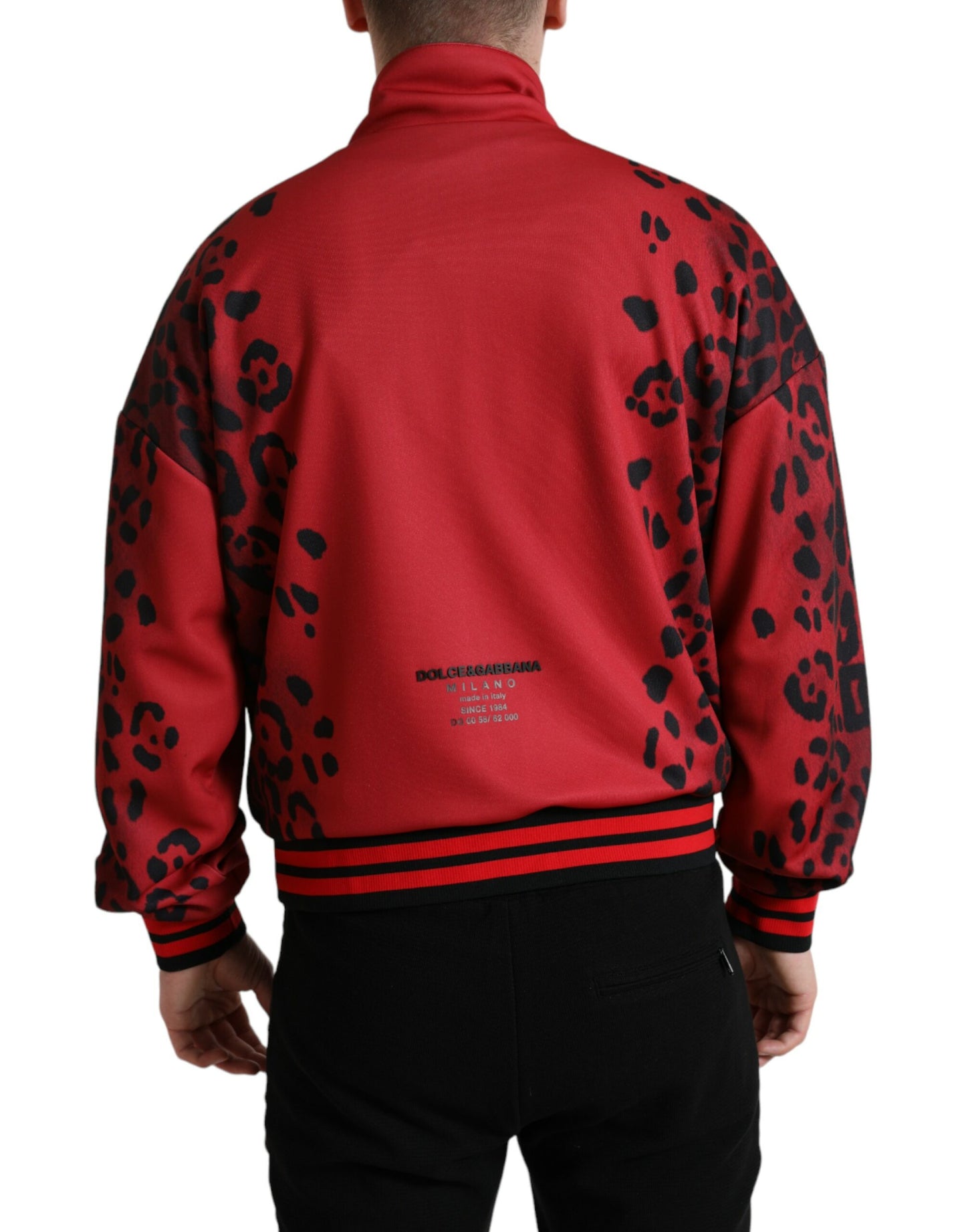 Dolce &amp; Gabbana Rote Leoparden-Polyester-Bomberjacke mit durchgehendem Reißverschluss