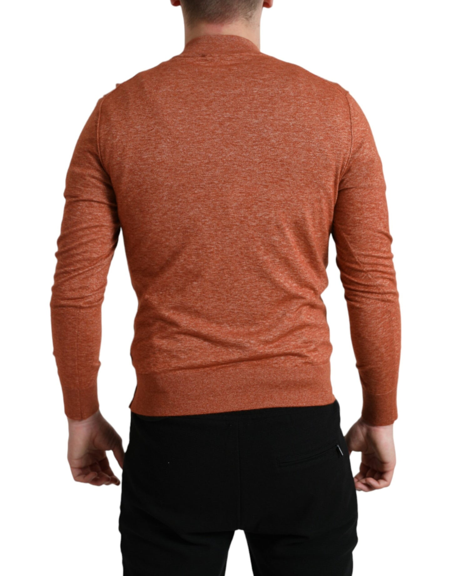 Dolce &amp; Gabbana Orangefarbener Kaschmirpullover mit Rundhalsausschnitt