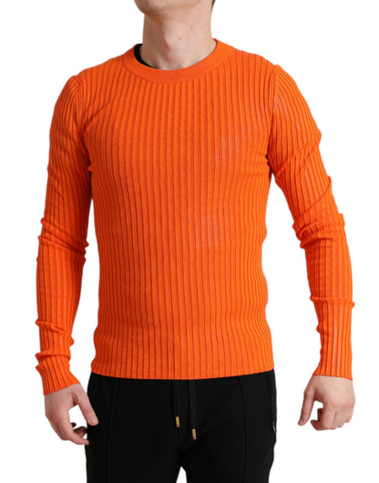 Dolce &amp; Gabbana Orange gestrickter Herrenpullover mit Rundhalsausschnitt