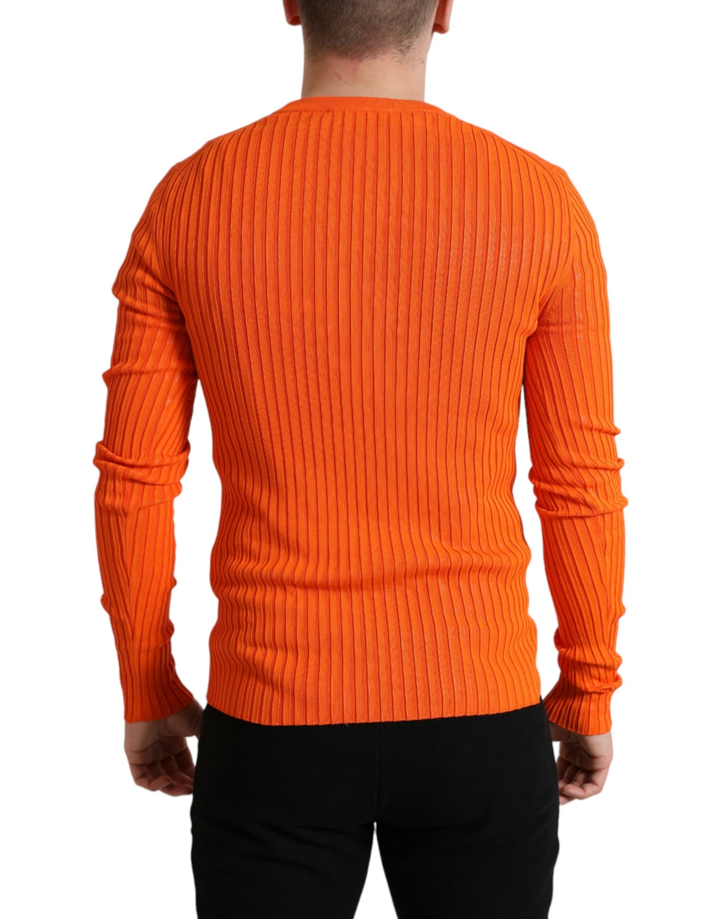 Dolce &amp; Gabbana Orange gestrickter Herrenpullover mit Rundhalsausschnitt