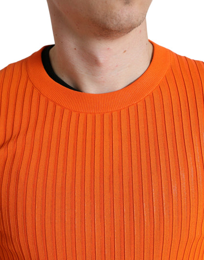 Dolce &amp; Gabbana Orange gestrickter Herrenpullover mit Rundhalsausschnitt