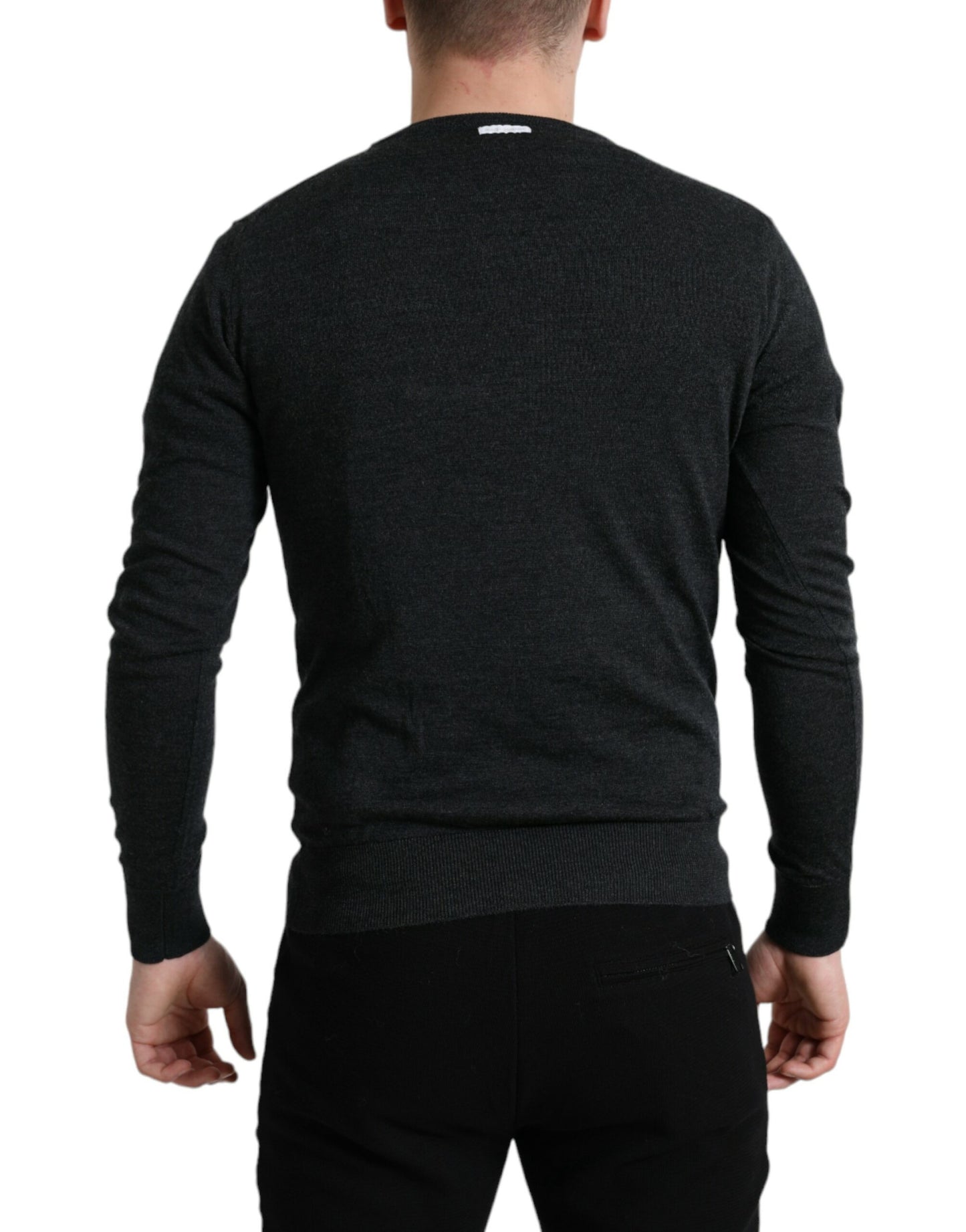 Dolce &amp; Gabbana Grauer Wollpullover mit Rundhalsausschnitt